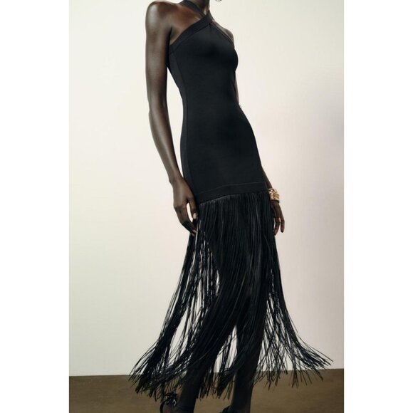 ZARA STRETCH LONG DRESS WITH FRINGING - Picture 3 of 12